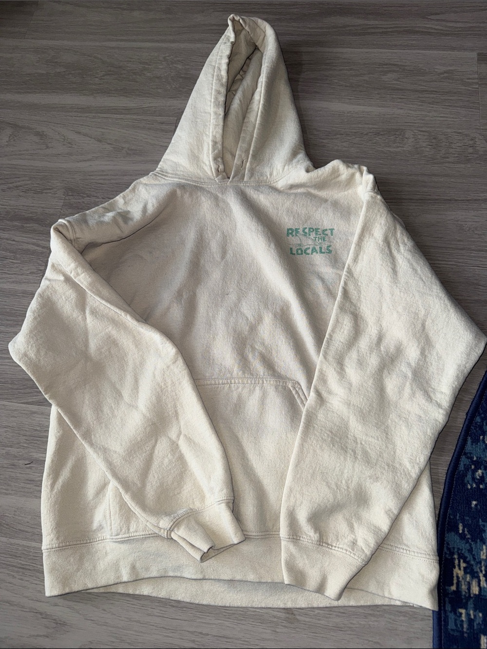 Cream Hoodie with Mint 'Respect the Locals' Chest Print